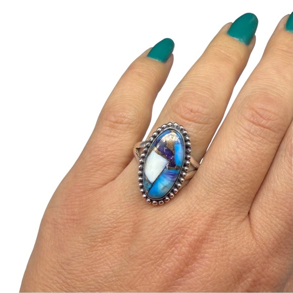 Ice Blue Violet Kingman Dahlia Turquoise Ring Size 9.5 Solid 925 Sterling Silver - Picture 3 of 8
